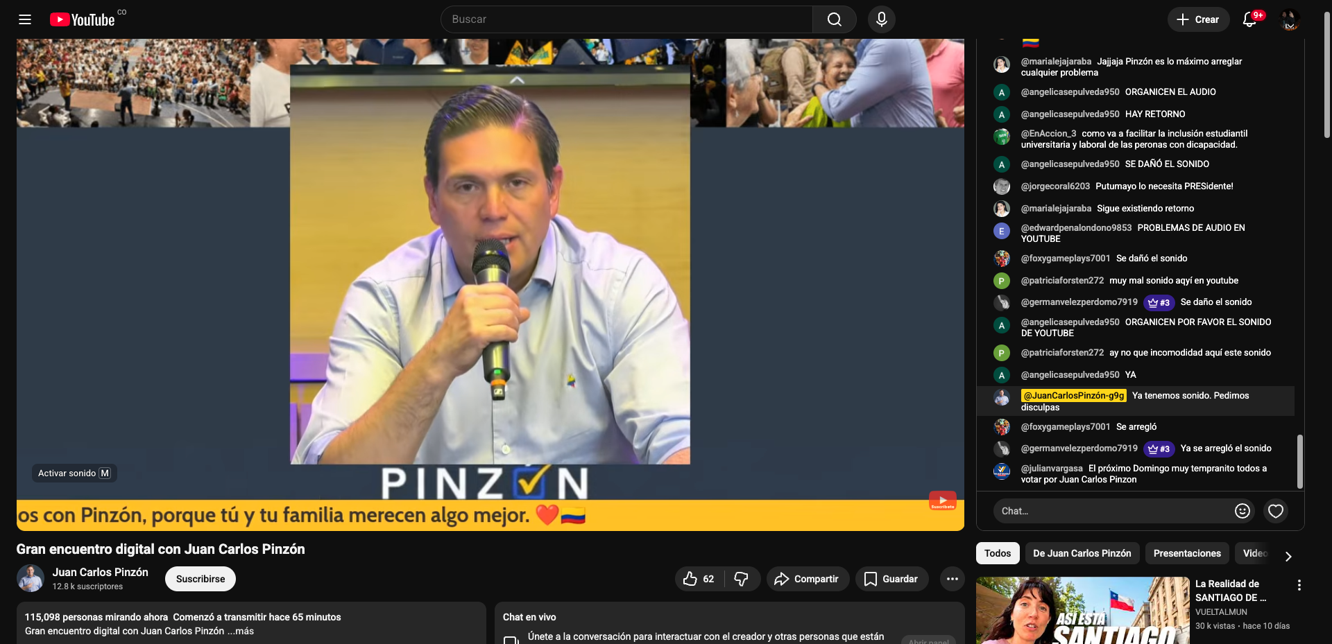 Pinzón en vivo con más de 100 mil personas